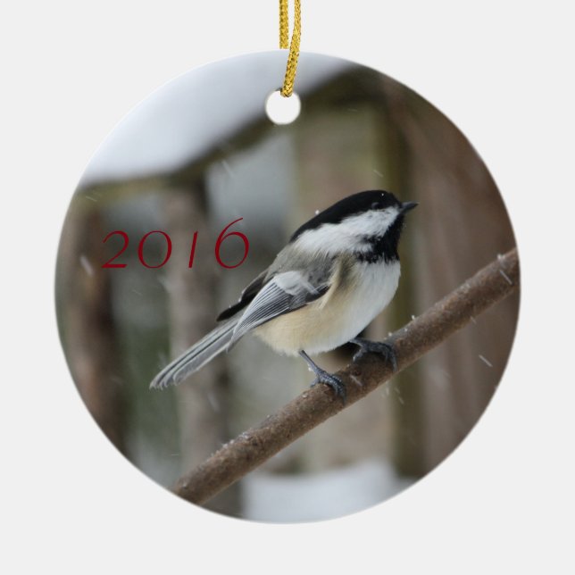 Chickadee Weihnachtsdekoration Keramik Ornament (Vorne)