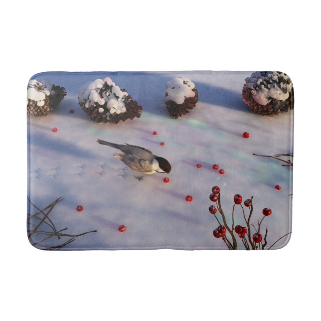 Chickadee Winter Bathmat Badematte (Vorderseite)