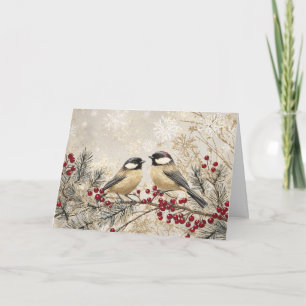 Chickadees auf Evergreen mit Glitzer Karte