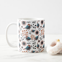 Chickadees Berries Blume Rosa Blauer Rost Kaffeetasse