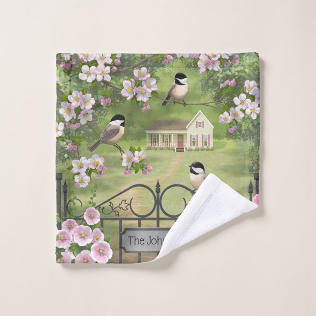 Chickadees Blume Viktorianisch Bauernhof Badhandtuch Set (Waschlappen)