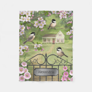 Chickadees Blume Viktorianisch Bauernhof Fleecedecke