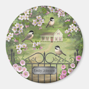 Chickadees Blume Viktorianisch Bauernhof Magnet