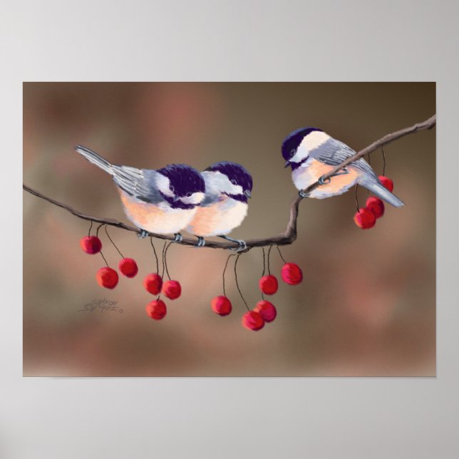 CHICKADEES & RED BERRIES VON SHARON SHARPE POSTER (Vorne)