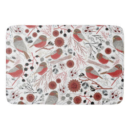 Chickadees rotes graues Muster mit Blumenmuster Badematte