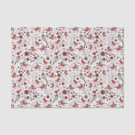 Chickadees rotes graues Muster mit Blumenmuster Seidenpapier