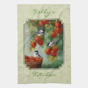 Chickadees und Apfelbaum grün Handtuch