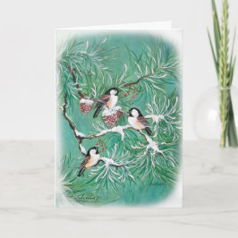 Chickadees und Kiefern-Karte Feiertagskarte