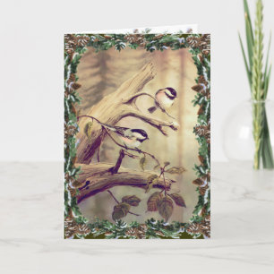 CHICKADEES & WREATH VON SHARON SHARPE FEIERTAGSKARTE