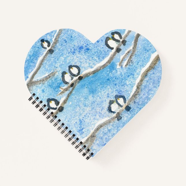 Chickaden an Baumzweigen im Winterschnee Notebo Notizbuch (Vorderseite)