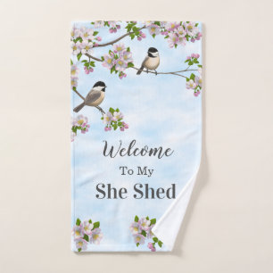 Chickaden & Apple Blüten personalisieren Badhandtuch Set