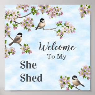 Chickaden & Apple Blüten personalisieren Poster
