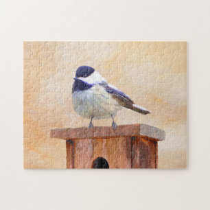 Chickadeo auf Birdhouse Malerei Original Bird Art