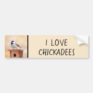 Chickadeo auf Birdhouse Malerei Original Bird Art Autoaufkleber