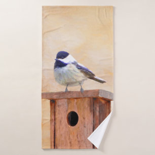 Chickadeo auf Birdhouse Malerei Original Bird Art Badhandtuch Set