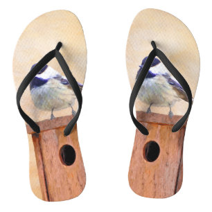 Chickadeo auf Birdhouse Malerei Original Bird Art Flip Flops