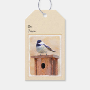 Chickadeo auf Birdhouse Malerei Original Bird Art Geschenkanhänger