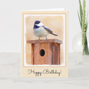 Chickadeo auf Birdhouse Malerei Original Bird Art Karte