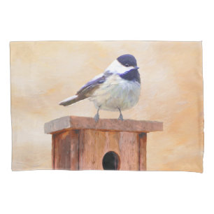 Chickadeo auf Birdhouse Malerei Original Bird Art Kissenbezug