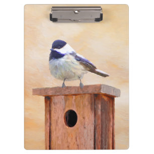 Chickadeo auf Birdhouse Malerei Original Bird Art Klemmbrett
