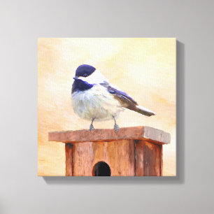 Chickadeo auf Birdhouse Malerei Original Bird Art Leinwanddruck