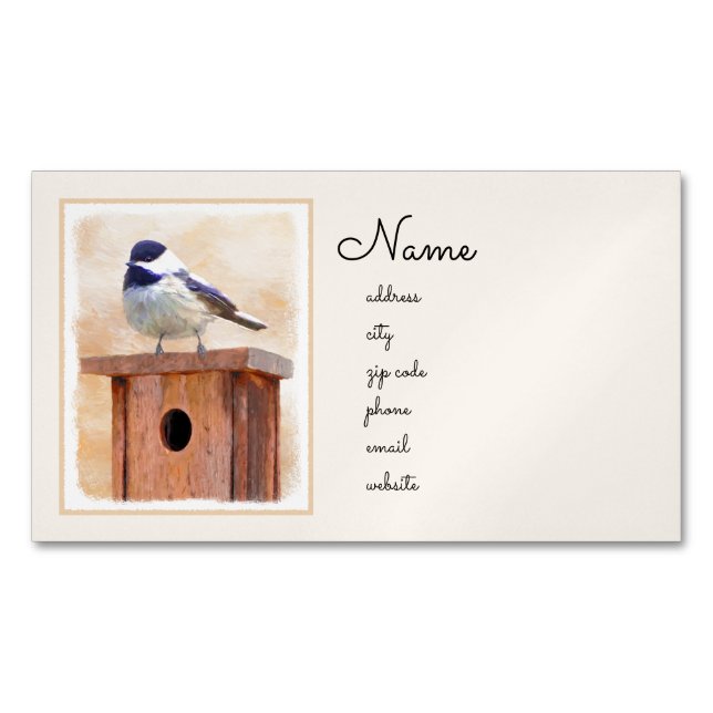 Chickadeo auf Birdhouse Malerei Original Bird Art Magnetische Visitenkarte (Vorderseite)
