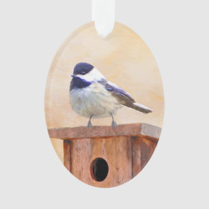 Chickadeo auf Birdhouse Malerei Original Bird Art Ornament