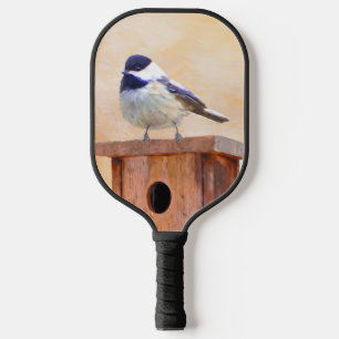 Chickadeo auf Birdhouse Malerei Original Bird Art Pickleball Schläger