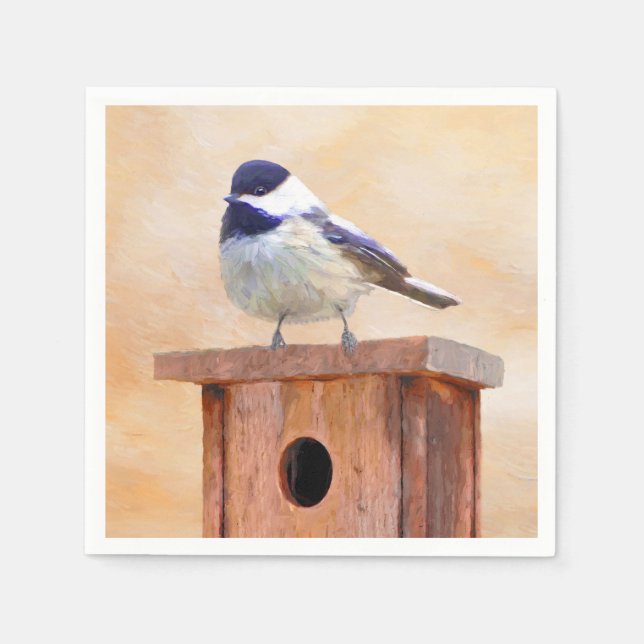 Chickadeo auf Birdhouse Malerei Original Bird Art Serviette (Vorderseite)