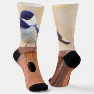Chickadeo auf Birdhouse Malerei Original Bird Art Socken
