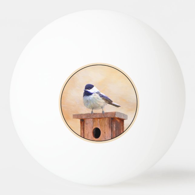 Chickadeo auf Birdhouse Malerei Original Bird Art Tischtennisball (Vorderseite)