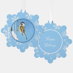 Chickadeon Feeder - Original Wild Bird Art Ornament Karte