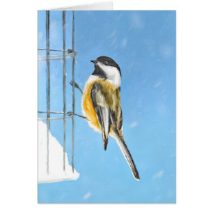 Chickadeon Feeder Painting - Original Bird Art