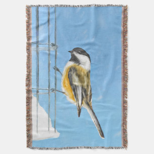Chickadeon Feeder Painting - Original Bird Art Decke