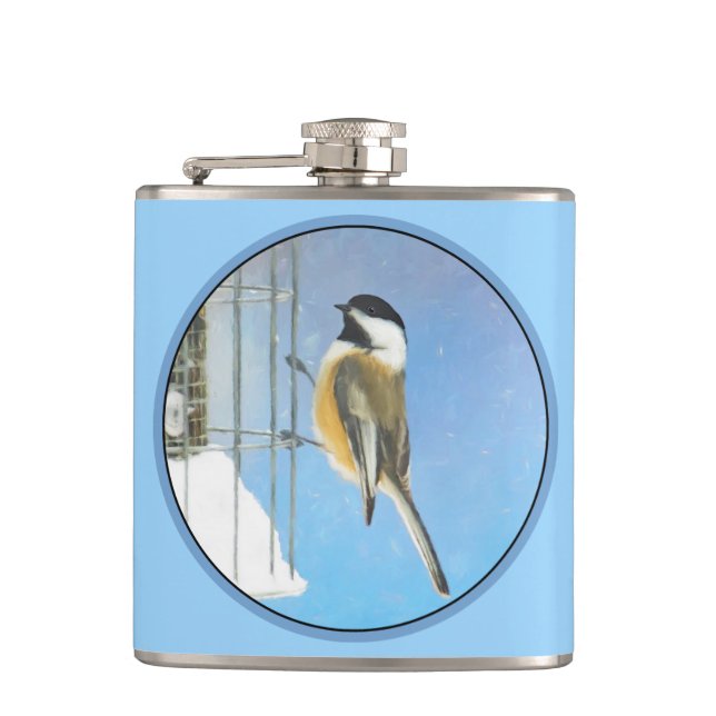Chickadeon Feeder Painting - Original Bird Art Flachmann (Vorderseite)