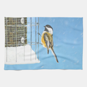 Chickadeon Feeder Painting - Original Bird Art Geschirrtuch
