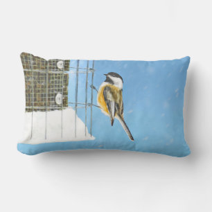 Chickadeon Feeder Painting - Original Bird Art Lendenkissen