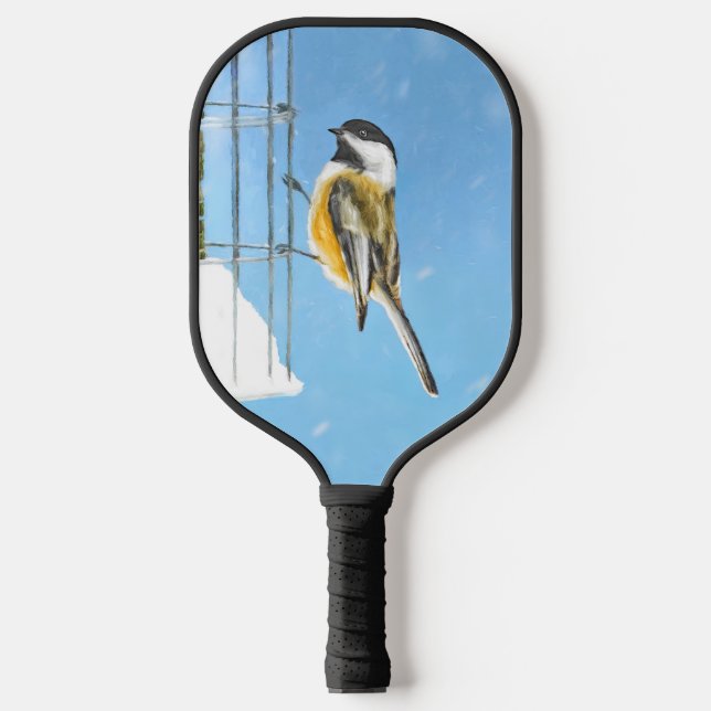 Chickadeon Feeder Painting - Original Bird Art Pickleball Schläger (Vorderseite)