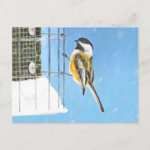 Chickadeon Feeder Painting - Original Bird Art Postkarte