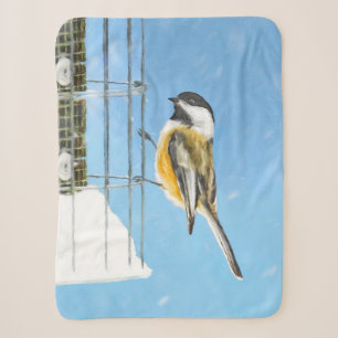 Chickadeon Feeder Painting - Original Bird Art Sherpadecke