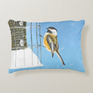Chickadeon Feeder Painting - Original Bird Art Zierkissen