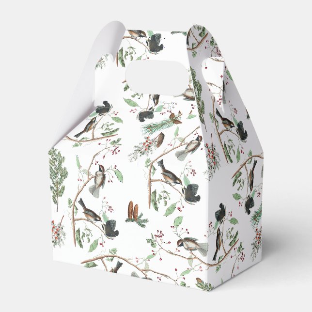 Chickadevögel Berries & Pinecones Wasserfarbe Geschenkschachtel (Vorderseite)