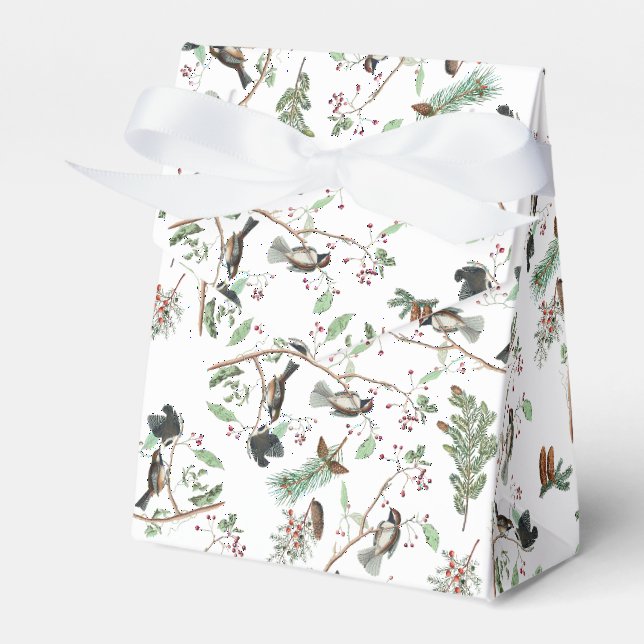 Chickadevögel Berries & Pinecones Wasserfarbe Geschenkschachtel (Vorderseite)