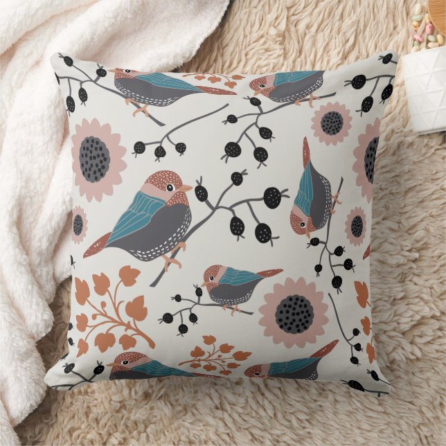 Chickadevögel Rosa Aquamarines Muster Kissen (Decke)