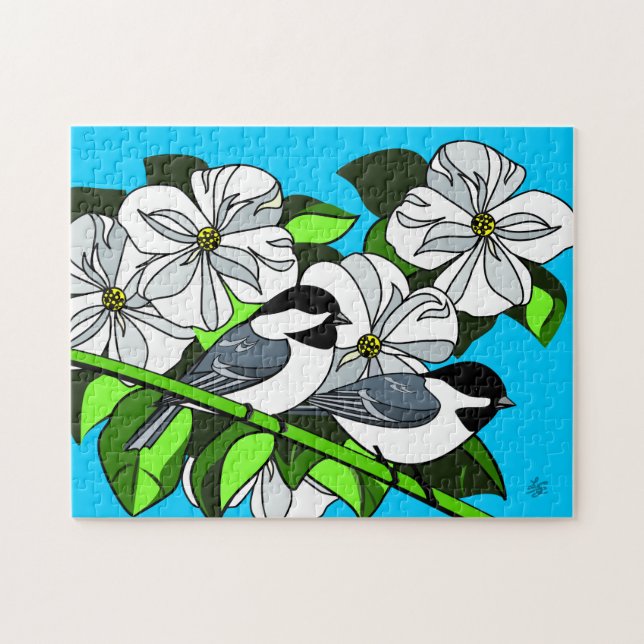 Chickadevögel und Blume (Horizontal)