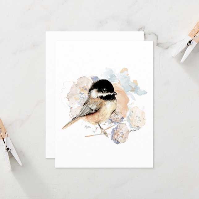 Chickadewatercolor Karte (Chickadee watercolor note card from Jenn Steffen Art)