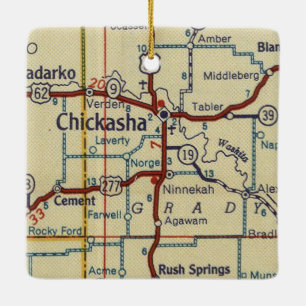 Chickasha OK Vintage Karte Keramikornament