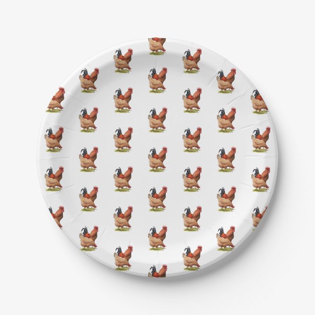 Chicken And Rooster Art, Poultry, Farm Animals Pappteller (Vorderseite)