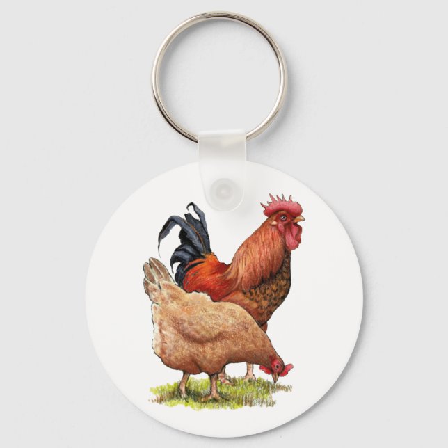 Chicken And Rooster Art, Poultry, Farm Animals Schlüsselanhänger (Vorderseite)