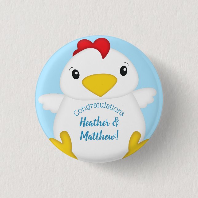 Chicken Baby Shower Blue Boy Button (Vorderseite)